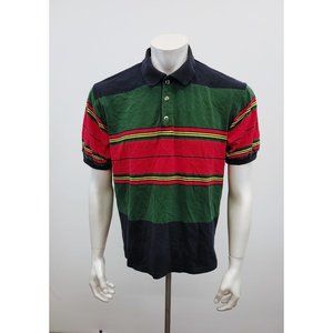 BHC Men's Pique Polo Shirt Size XL Cotton Blue Red Green Striped Short Sleeve